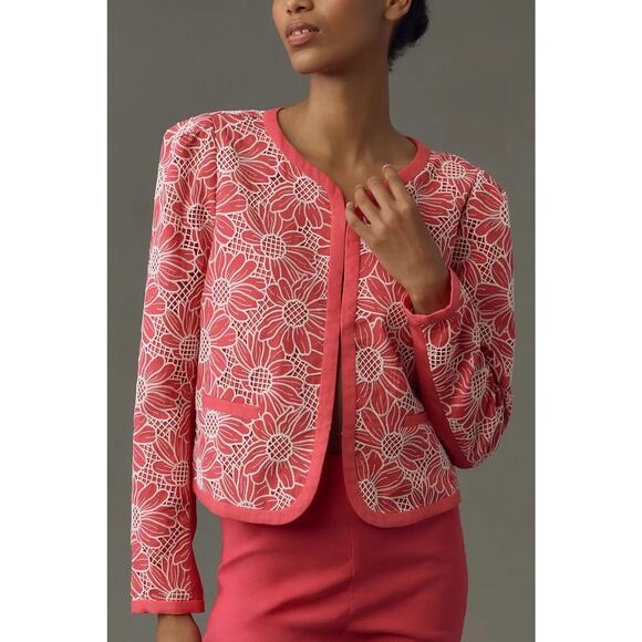 Anthropologie Jackets & Blazers - Anthropologie NWT Dolan Pink & White Linen Cutwork Jacket Size M
